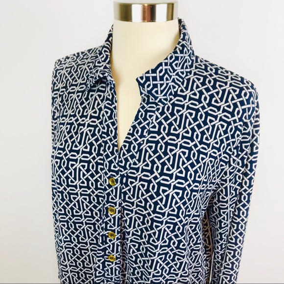 Jones New York Career Navy/White Shirt Dress, Med - Picture 2 of 8